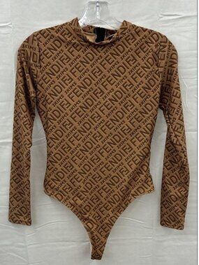 NWT Fendi x Skims  Graphic Print Mock Neck Long Sleeve Bodysuit Size M